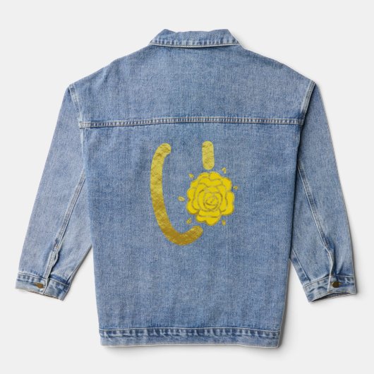 Glitter Goud Geel Bloemen Monogram U Vrouwen Denim Jacket (Achterkant)