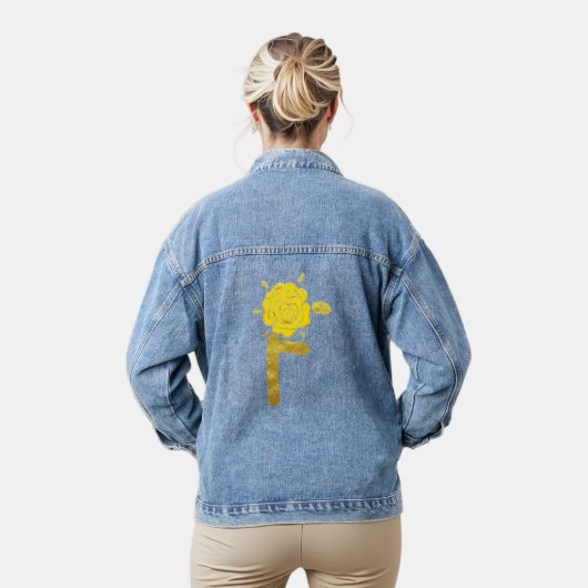 Glitter Goud Geel Bloemen Monogram van Vrouwen Denim Jacket (Model)