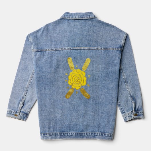 Glitter Goud Geel Bloemen Monogram X Vrouwen Denim Jacket (Achterkant)