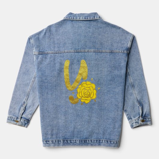 Glitter Goud Geel Bloemen Monogram Y Vrouwen Denim Jacket (Achterkant)