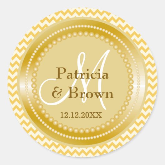 Glitter Goud Geel Zig Zag Chevron Monogram Ronde Sticker (Voorkant)