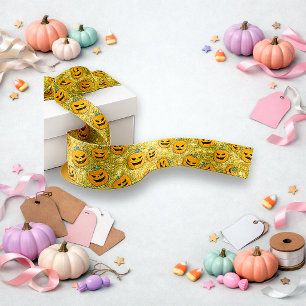 Glitter Goud Halloween Pompoen Patroon Satijnen Lint