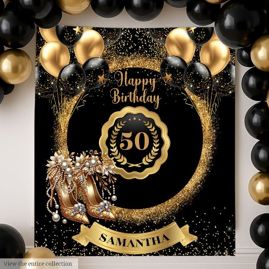 Glitter Goud Hoge Hakken 50ste Verjaardag Teken Wandkleed