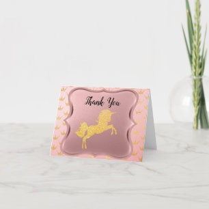Glitter Goud Magische Eenhoorn op Roze Rose Goud Bedankkaart