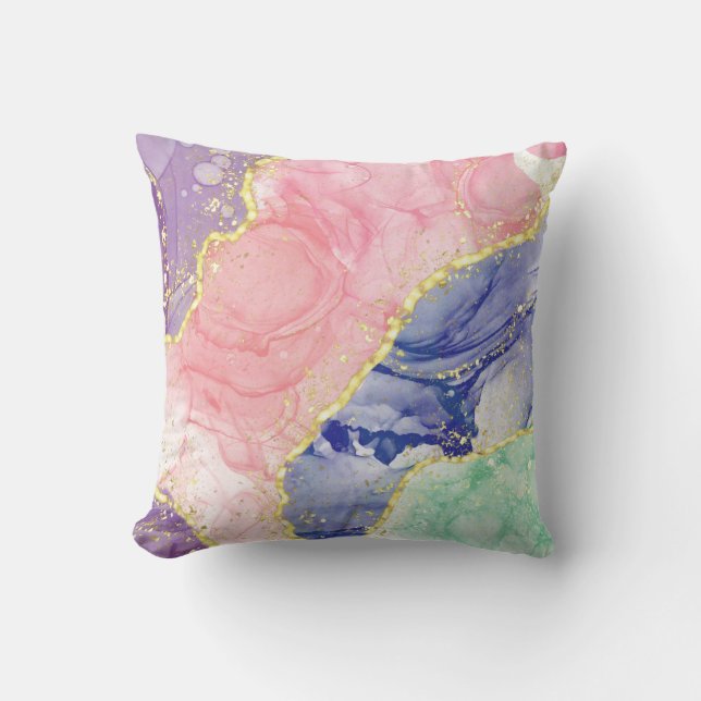 Glitter Goud Marmer Pastel Kleuren Kussen (Voorkant)