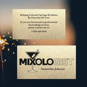Glitter Goud Mixologist Barman Visitekaartje