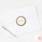 Glitter Goud Monogram Bruiloft Ronde Sticker (Envelop)