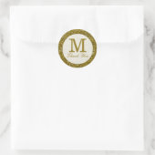 Glitter Goud Monogram Dank u Ronde Sticker (Tas)