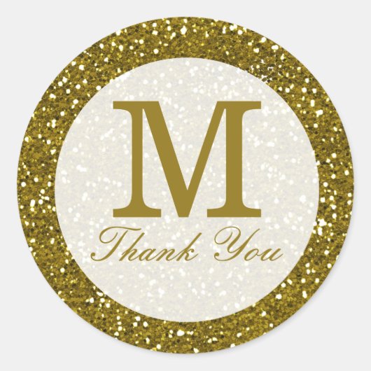 Glitter Goud Monogram Dank u Ronde Sticker (Voorkant)
