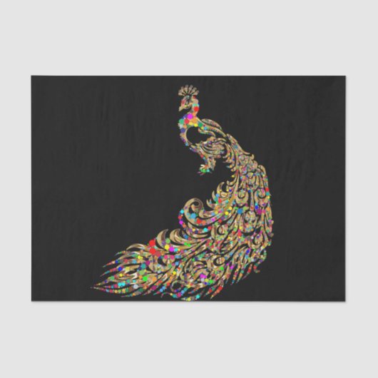 Glitter Goud Pauw Decoupage Papier (Voorkant)