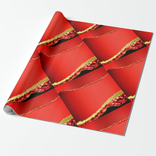 Glitter & Goud, Ripped Edge in Rood, Cadeaupapier (Uitgerold)