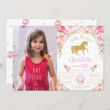 Glitter Goud Roze Bloemen Paard Verjaardag Meisje 