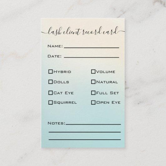 Glitter Goud  Wimper Extensie Cliënt Record Visitekaartje (Achterkant)