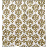 Glitter Goud & Witte Damask Chic Modern Patroon Douchegordijn (Voorkant)