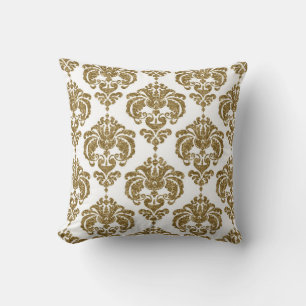 Glitter Goud & Witte Damast Chic Modern Patroon Kussen