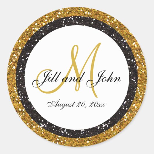 Glitter Goud Zwart Bruiloft Monogram Afdichtingen  Ronde Sticker (Voorkant)