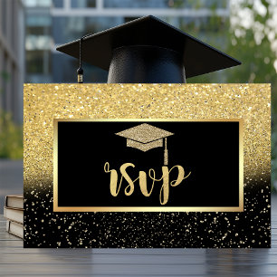 Glitter Gouden Afstudeerhoed, Confetti Afstudeerfe RSVP Kaartje