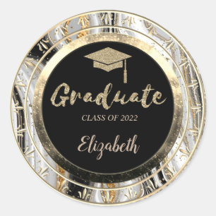 Glitter Gouden Afstudeerhoed,Confetti Marmer Ronde Sticker
