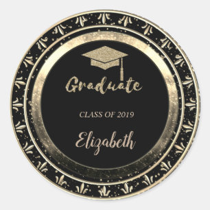 Glitter Gouden Afstudeerhoed,Confetti - Persoonli Ronde Sticker