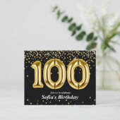 glitter gouden ballon voor 100ste verparty briefkaart (Staand voorkant)