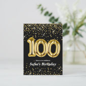 glitter gouden ballon voor 100ste verparty briefkaart (Staand voorkant)