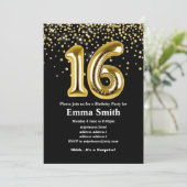 glitter gouden ballon voor 16e verjaardag kaart (Staand voorkant)