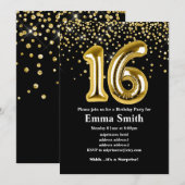 glitter gouden ballon voor 16e verjaardag kaart (Voorkant / Achterkant)