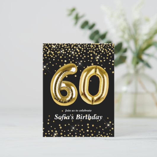 glitter gouden ballon voor 60ste verjaardagsfeest briefkaart (Staand voorkant)