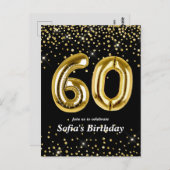 glitter gouden ballon voor 60ste verjaardagsfeest briefkaart (Voorkant / Achterkant)