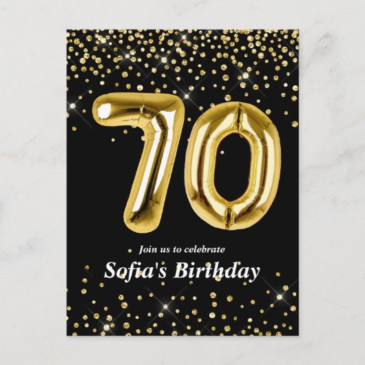 glitter gouden ballon voor 70e verpartij briefkaart (Voorkant)