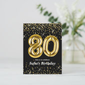 glitter gouden ballon voor 80ste verjaardagsfeest briefkaart (Staand voorkant)