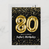 glitter gouden ballon voor 80ste verjaardagsfeest briefkaart (Voorkant / Achterkant)