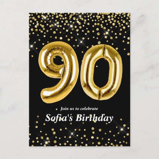 glitter gouden ballon voor 90ste verjaardagsfeestj briefkaart (Voorkant)
