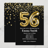 glitter gouden ballon voor een 56e verjaardag kaart (Voorkant / Achterkant)
