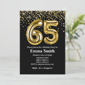glitter gouden ballon voor een 65e verjaardag kaart (Staand voorkant)