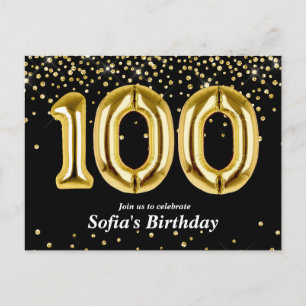 glitter gouden ballon voor het 100ste verjaardagsf briefkaart