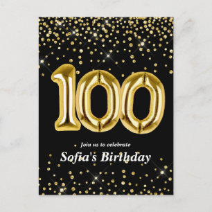 glitter gouden ballon voor het 100ste verjaardagsf briefkaart