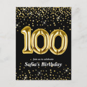 glitter gouden ballon voor het 100ste verjaardagsf briefkaart (Voorkant)