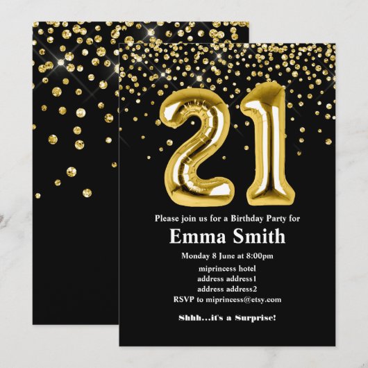 glitter gouden ballon voor het 21ste verjaardagsfe kaart (Voorkant / Achterkant)