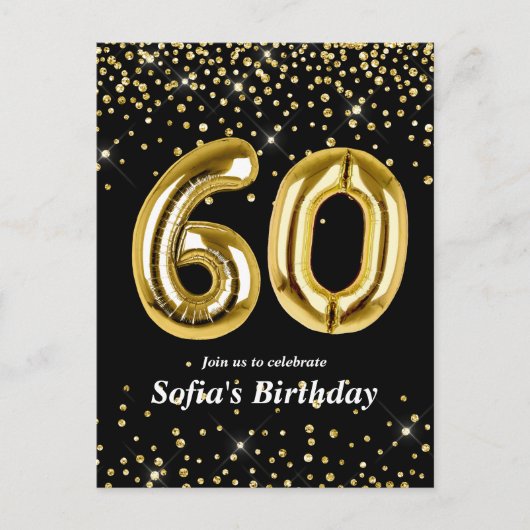 glitter gouden ballon voor het 60ste verjaardag briefkaart (Voorkant)