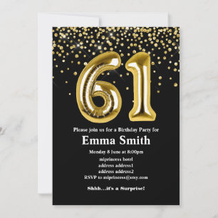 glitter gouden ballon voor het 61e verjaardag kaart