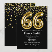 glitter gouden ballon voor het 66e verjaardag kaart (Voorkant / Achterkant)