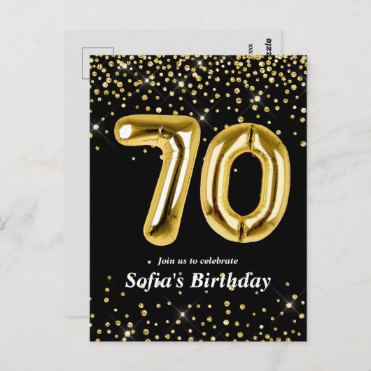 glitter gouden ballon voor het 70ste verjaardagsfe briefkaart (Voorkant / Achterkant)