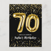 glitter gouden ballon voor het 70ste verjaardagsfe briefkaart (Voorkant)