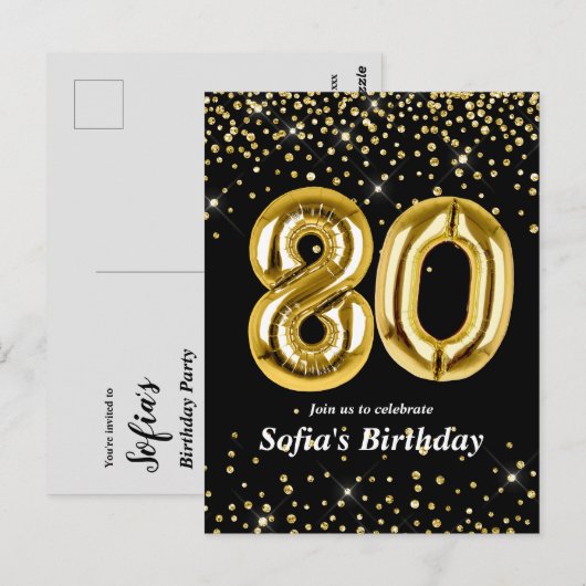 glitter gouden ballon voor het 80ste verjaardag briefkaart (Voorkant / Achterkant)