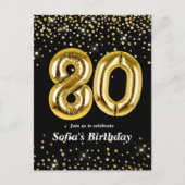 glitter gouden ballon voor het 80ste verjaardag briefkaart (Voorkant)