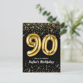 glitter gouden ballon voor het 90e verjaardag briefkaart (Staand voorkant)