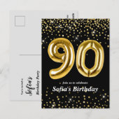 glitter gouden ballon voor het 90e verjaardag briefkaart (Voorkant / Achterkant)
