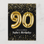 glitter gouden ballon voor het 90e verjaardag briefkaart (Voorkant)