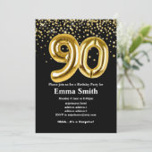 glitter gouden ballon voor het 90e verjaardag kaart (Staand voorkant)
